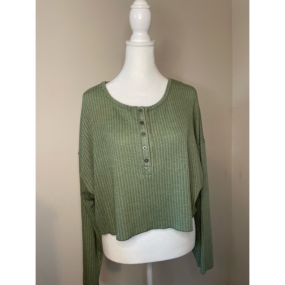 NWOT Billabong Cropped Waffle Knit Shirt Top Size M